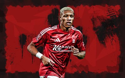 4k, Danilo, red grunge background, Nottingham Forest FC, Premier League, Brazilian footballers, Danilo 4K, football, soccer, Danilo Nottingham Forest