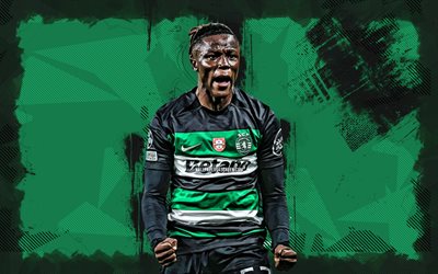 4k, geovany quenda, grüner grunge  hintergrund, sporting cp, primeeira liga, portugiesische fußballer, geovany quenda 4k, fußball, liga portugal, sporting fc, geovany quenda sporting, sporting lissabon