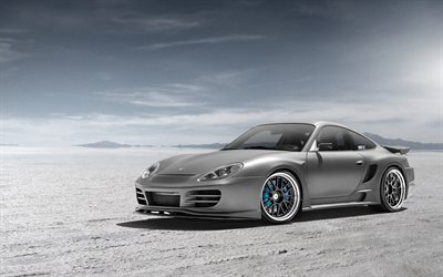 supercars, Porsche 996, desert, silvery Porsche, coupe, Top secret