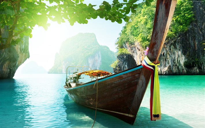 القوارب, جزر, تايلاند, الصيف, فوكيت, البحر