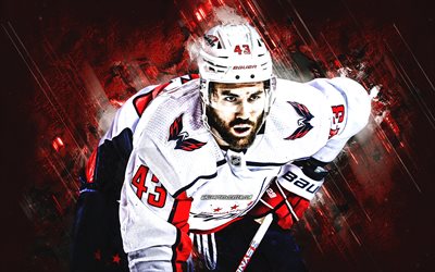 Tom Wilson, Washington Capitals, Canadian hockey player, red stone background, grunge art, NHL, hockey, USA, Tom Wilson Washington Capitals