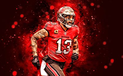 Mike Evans, 4k, red neon lights, Tampa Bay Buccaneers, NFL, American football players, Mike Evans 4K, American football, National Football League, Mike Evans Tampa Bay Buccaneers