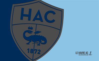 le havre ac  logotyp, 4k, blå bakgrund, kolkonst, usl, le havre ac emblem, fransk fotbollsklubb, ligue 1, frankrike, le havre ac, fotboll, le havre