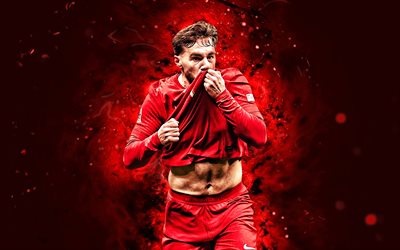 Orkun Kokcu, 4k, red neon lights, Turkey national football team, Turkish footballers, Orkun Kokcu 4K, football, soccer, national teams, Orkun Kokcu Turkey Team