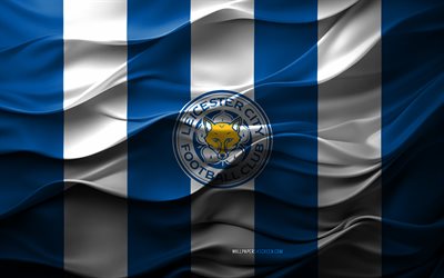 4k, Leicester City FC logo, blue white 3d background, Premier League, Leicester City FC emblem, English football team, Leicester City FC flag, 3d texture, England, Leicester City FC, football, soccer, Leicester City