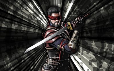 4k, Kenshi, Mortal Kombat, gray rays background, MKM, abstract art, Mortal Kombat Mobile, Kenshi MKM, Mortal Kombat characters, Mortal Kombat X, Kenshi Mortal Kombat, creative art