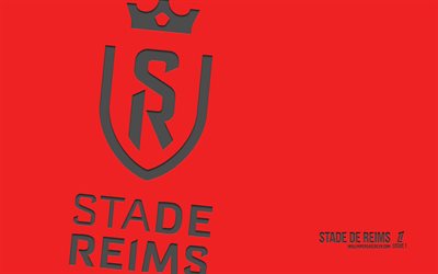 stade de reims logosu, 4k, kırmızı arka plan, karbon sanatı, usl, stade de reims amblemi, fransız futbol kulübü, ligue 1, fransa, stade de reims fc, futbol, stade de reims