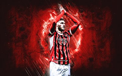 santiago gimenez, ac milan, meksikalı futbolcu, grunge art, kırmızı arka plan, serie a, italya, futbol, santiago gimenez ac milan