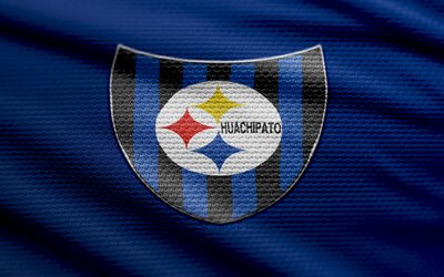logo in tessuto huachipato fc, 4k, sfondo in tessuto blu, liga de primera, bokeh, calcio, logo huachipato fc, emblema huachipato fc, huachipato fc, club di calcio cileno, fc huachipato