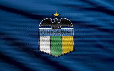 ohiggins kumaş logosu, 4k, mavi kumaş arka plan, liga de primera, bokh, futbol, ohiggins logosu, ohiggins amblemi, cd ohiggins, şili futbol kulübü, ohiggins fc