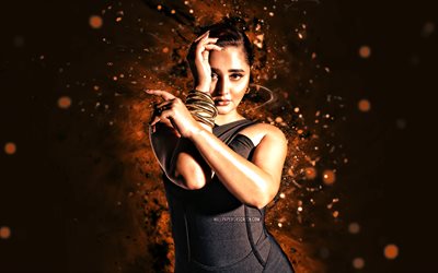 Rashmi Desai, 4k, orange neon lights, indian actress, Bollywood, movie stars, pictures with Rashmi Desai, brunette woman, popular actress, indian celebrity, Rashmi Desai 4K
