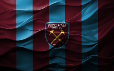 4k, logotipo de west ham united fc, borgoña azul de fondo 3d, liga premier, west ham united fc emblem, equipo de fútbol inglés, bandera de west ham united fc, textura 3d, inglaterra, west ham united fc, fútbol americano, fútbol, west ham united, jamón oeste