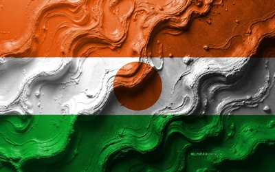 bandera de níger, 4k, textura de onda de piedra, bandera 3d níger, áfrica, banderas de países africanos, níger