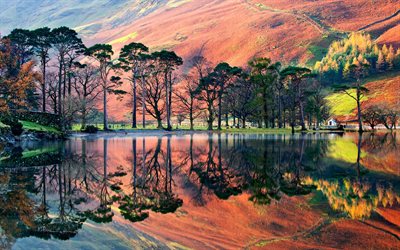 buttermere, 4k, sonbahar, dağlar, lake district milli parkı, buttermere vadisi, ingiltere, ingilizce simgeleri, göller, güzel doğa, kuzey batı ingiltere