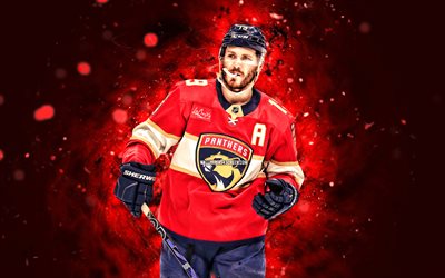 matthew tkachuk, 4k, luces de neón rojo, panteras de florida, nhl, jugadores de hockey estadounidenses, matthew tkachuk 4k, hockey, liga nacional de hockey