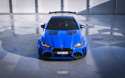 bmw m4, 4k, vue avant, 2024 voitures, supercars, g82, bmw m4 bleu, hdr, bmw m4 g82, voitures allemandes, bmw