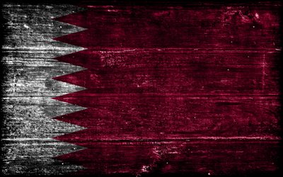Qatar wooden flag, 4k, wooden grunge flags, Asian countries, flag of Qatar, Day of Qatar, Asia, Qatari flag, Qatar, Qatari national symbols, Qatar flag