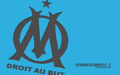 logo olympique de marseille, 4k, fond bleu, carbone, usl, emblème de l'olympique de marseille, club de football français, ligue 1, france, olympique marseille fc, football, olympique de marseille, marseille