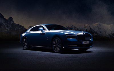 rolls royce spectre, 4k, elektroautos, 2025 autos, nighscapes, blue rolls royce spectre, luxusautos, 2025 rolls royce spectre, britische autos, rolls royce