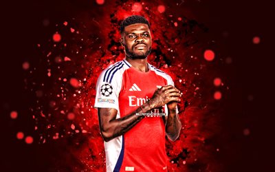 thomas partey, 4k, rote neonlichter, arsenal, premier league, ghanaische fußballer, thomas partey 4k, fußball, arsenal fc, thomas partey arsenal