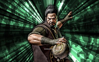 4k, bo rai cho, kombat mortal, fondo de rayos verdes, mkm, arte abstracto, móvil mortal kombat móvil, bo rai cho mkm, personajes de mortal kombat, mortal kombat x, bo rai cho mortal kombat, arte creativo