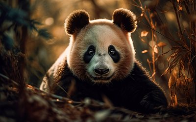 panda, 4k, sommer, tierwelt, süße tiere, sonnenuntergang, china, asien, wilde natur, bambus, pandas, ailuropoda melanoleuca, panda bear