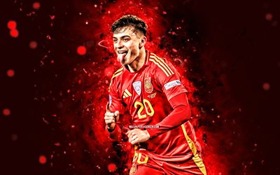 pedri, 4k, rote neonlichter, spanien national football team, uefa, spanische fußballer, pedri 4k, fußball, nationalmannschaften, pedri spain team