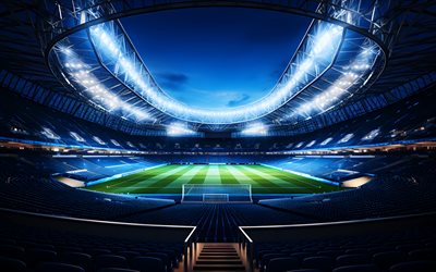 football stadium, 4k, sport arena, abstract art, soccer stadium, artwork, sports concepts, football, soccer, stands, abstract stadium, floodlights at the stadium, stadiums