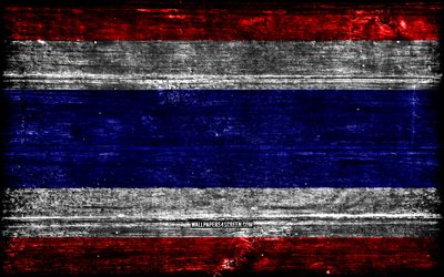 Thailand wooden flag, 4k, wooden grunge flags, Asian countries, flag of Qatar, Day of Thailand, Asia, Thai flag, Thailand, Thai national symbols, Thailand flag