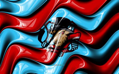 logotipo 3d del bisonte de bloomington, 4k, ondas 3d rojas azules, echl, hockey, bandera de bisonte de bloomington, creativo, logotipo de bloomington bisonte, emblema del bisonte de bloomington, equipo de hockey americano, bisonte de bloomington