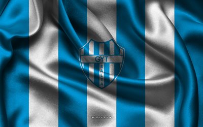 4k, logo gimnasia et tiro, équipe d'argentine de football, tissu en soie bleu blanc, primera nationale, emblème de gimnasia y tiro, gimnasia et tiro, argentine, football, signe gimnasia y tiro