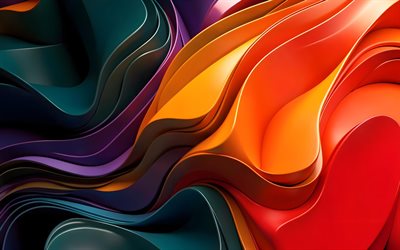 4k, منحنيات ثلاثية الأبعاد ملونة, عمل فني, دوامة, مبدع, تصميم المواد, موجات مجردة ملونة, خلفية متموجة مجردة, منحنيات مجردة, موجات مجردة, خلفيات مجردة