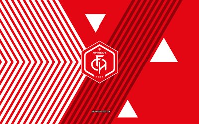 FC Annecy logo, 4k, French football team, red white lines background, FC Annecy, Ligue 2, France, line art, FC Annecy emblem, football