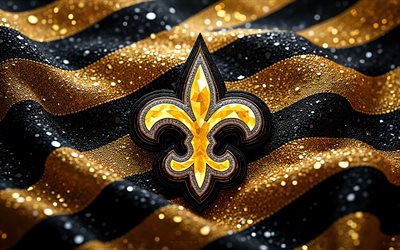 logotipo de gemas de los new orleans saints, 4k, fondo de gemas doradas y negras, nba, logotipo de los santos de nueva orleans, emblema de los rams de los ángeles, eeuu, santos de nueva orleans, fútbol americano, nfl