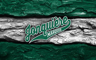 logotipo de madeira do marquês jonquiere, 4k, fundo de madeira branco verde, lnah, hóquei, logotipo do marquês jonquiere, emblema do marquês jonquiere, time canadense de hóquei, marquês jonquière