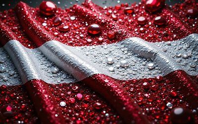 bandera austriaca, 4k, piedras preciosas, bandera de austria, cristales, piedras brillantes, austria, arte creativo, piedras preciosas rojas, cristales blancos rojos