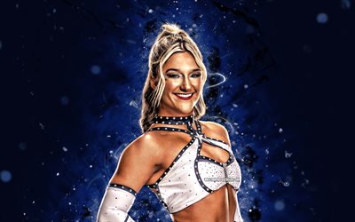 Skylar Raye, 4k, blue neon lights, WWE, creative, american wrestler, NXT, blue abstract background, World Wrestling Entertainment, wrestlers, Skylar Raye 4K