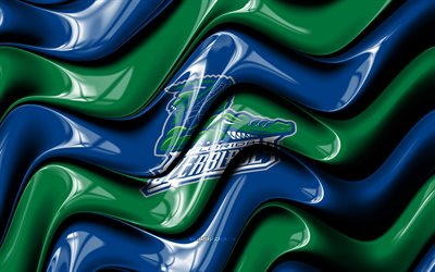 logo 3d des everblades de floride, 4k, vagues 3d bleu vert, echl, hockey, drapeau des everblades de floride, créatif, logo des everblades de floride, emblème des everblades de floride, équipe américaine de hockey, everblades de floride