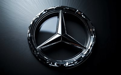 mercedes benz kristallemblem, eleganter schwarzer hintergrund, mercedes benz logo, schwarzes metall, mercedes benz schild, deutsche autos, mercedes benz