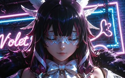 4k, Columbina, violet neon lights, darkenss, Genshin Impact, anime characters, Columbina Hyposelenia, Genshin Impact characters, Columbina Genshin Impact