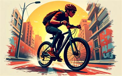 ciclista en bicicleta, 4k, ciclismo, arte de la camiseta, creativo, ciclista, bicicleta, conceptos de ciclismo, ciclistas
