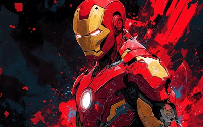 hombre de hierro, 4k, fondo abstracto negro rojo, cómics marvel, superhéroes, arte del hombre de hierro, creativo, hombre de hierro 4k