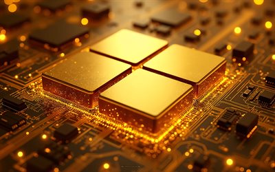 goldglänzendes microsoft logo, windows 11 goldenes metalllogo, 4k, windows 11 logo, goldener hintergrund, windows 11 emblem, microsoft, windows 11 zeichen, hintergrund der goldtechnologie, windows logo, windows 11, windows