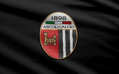 अस्कोली फैब्रिक लोगो, 4k, काले कपड़े की पृष्ठभूमि, सीरी बी, bokeh, फुटबॉल, अस्कोली लोगो, फ़ुटबॉल, एस्कोली प्रतीक, ascoli calcio 1898, इटैलियन फुटबॉल क्लब, एस्कोली एफसी