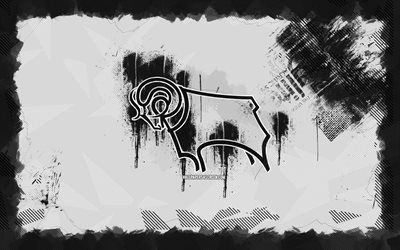 logotipo de grunge del condado de derby fc, 4k, campeonato, fondo grune blanco, fútbol, derby county fc emblema, fútbol americano, logotipo del condado de derby fc, derby county fc, club de fútbol inglés, condado de derby