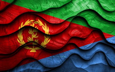 4k, Eritrea flag, African countries, wooden 3D waves flags, Day of Eritrea, flag of Eritrea, Eritrea wooden flag, Africa, Eritrea national symbols, Eritrea