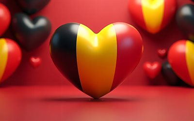 I Love Belgium, 4k, colorful 3D background, 3D art, creative, Day of Belgium, flag of Belgium, heart with Belgian flag, 3D hearts, Belgian flag, Belgium, Love for Belgium
