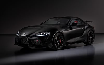 2025, Toyota GR Supra A90 Final Edition, 4k, front view, exterior, black sports car, black Toyota GR Supra, black new Toyota Supra, Japanese sports cars, tuning, Toyota