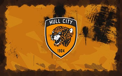 헐 시티 afc 그런지 로고, 4k, 선수권 대회, 오렌지 그런지 배경, 축구, 헐 시티 afc 엠블럼, 헐 시티 afc 로고, 헐 시티 afc, 영국 축구 클럽, 헐 시티 fc