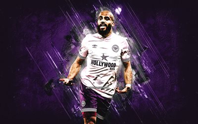 bryan mbeumo, brentford fc, fransız futbolcu, mor taş arka plan, grunge art, premier lig, ingiltere, futbol, bryan mbeumo brentford